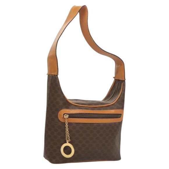 CELINE Macadam Canvas Shoulder Bag PVC Leather Brown Gold Auth 121564 - Picture 1 of 16